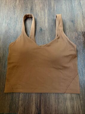 lululemon athletic yoga  Chest-Logo Brown Croped  Tank top women sz XS
